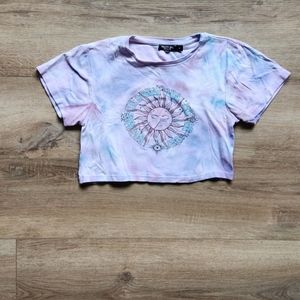 Nasty Gal cropped t-shirt, size medium, color mostly blue & pink